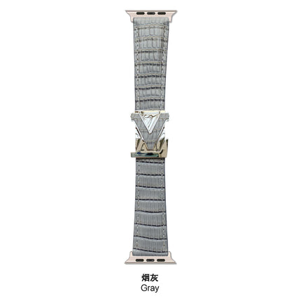 Suitable for Apple Watch 678910 Generation V-Shaped Magnetic Buckle Strap iWatch S11 Lizard Pattern Plaid Leather Wristband