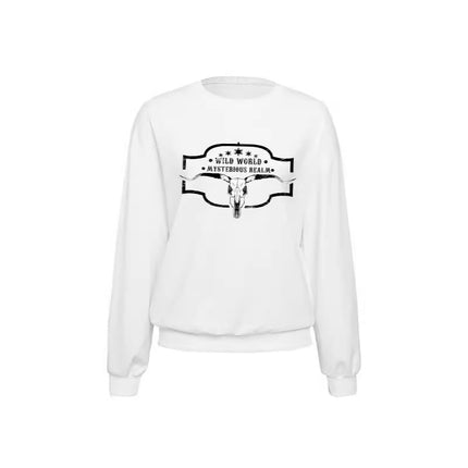 Fashion Joker Shoulder Crew Neck Sweat Cattle Head Letter Print