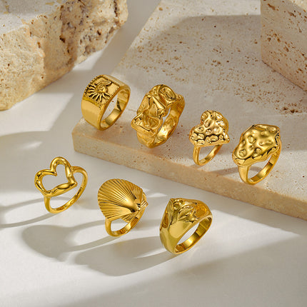 European and American Cross-Border Geometric Irregular Rings Retro Fashion Texture Furnace Vacuum Gold-Plated Ring Index Finger Ring Wholesale