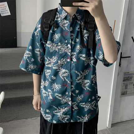 Summer Short-Sleeved Shirt for Men Ins Retro Funny Human Head Personalized Print Trendy Brand Korean Style Loose Shirt Trendy Top