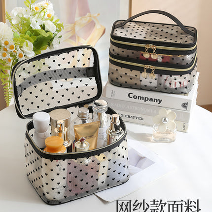 New Style Heart-Shaped Portable Makeup Bag, Single/Double Layer Cosmetic Storage Bag, Simple Mesh Makeup Bag, Travel Makeup Bag