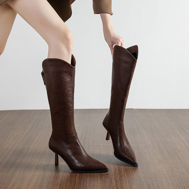Q702 Fashion Boots Leather Boots Stiletto Boots over the Knee Women's Boots High Heels High Boots Back Zipper Autumn and Winter