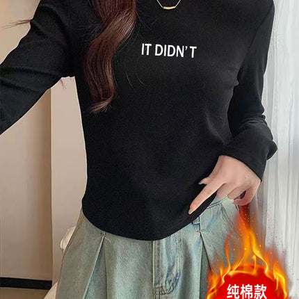 Cross-Border Amazon Fleece-Lined Thickened Base Shirt for Women, Long-Sleeve Top with Regular Shoulders, Slimming, 2025 Autumn and Winter Half-High Collar