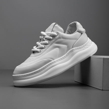 Directly from the Manufacturer, Men's Shoes, Fashionable Autumn New Models, Lightweight Thick-Soled Genuine Leather White Sneakers, Casual Board Shoes, Dropshipping Available