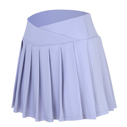 Fake Two-piece Anti-glare Yoga Skirt Women's Outdoor Sports Pleated Skirt High Waist Age-reducing Back Waist Pocket Tennis Skirt