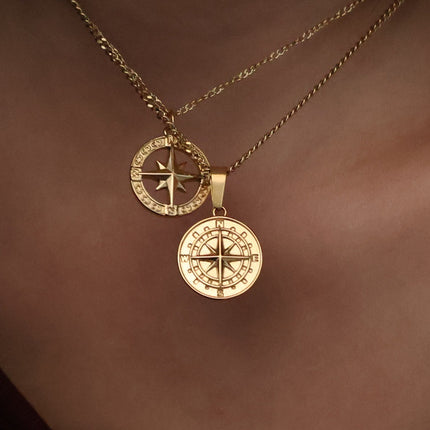 Classic Stainless Steel Compass Compass Necklace North Star Pendant Sweater Chain Men's and Women's Clavicle Chain Plated with 18K Gold
