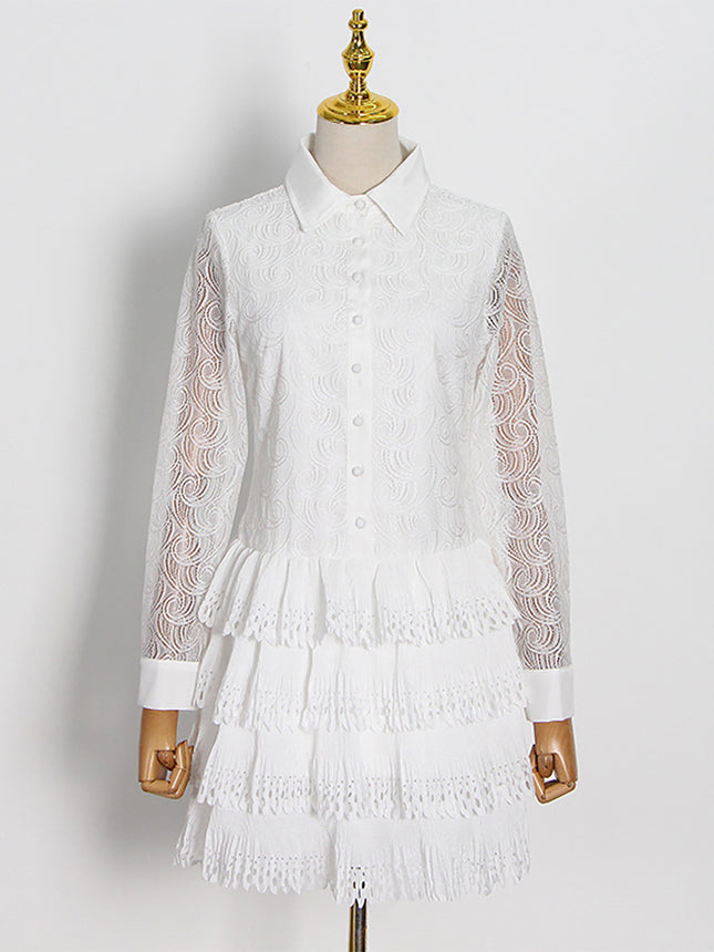 Elegant and Fashionable Commuter Dress for Women 2026 Spring New Lace Design Solid Color Mini Skirt Women's Clothing