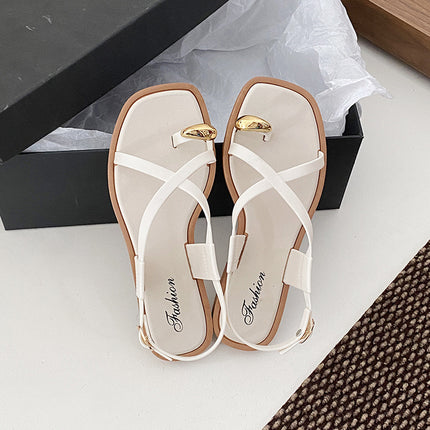 New Roman Sandals Women's Summer All-match Outwear Beach Finger Slippers 2024 Elegant Flip Flops for Women