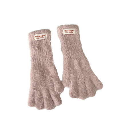 Japanese cute plush gloves women's winter warm cold warm long gloves can touch screen to play with snow atmosphere