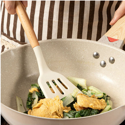 Wooden Handle Silicone Kitchen Utensils Household High Temperature Resistant Spatula Soup Spoon Non-Stick Pan Special Cooking Spatula Spatula Set