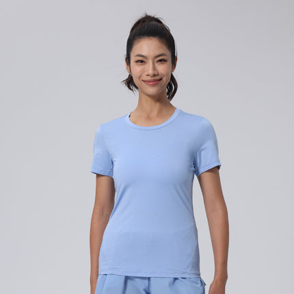 Women's Slim-Fit T-Shirt, Three-Dimensional Cut, Breathable, Versatile Summer Commute Base Shirt, Round Neck Running Shirt, Yoga