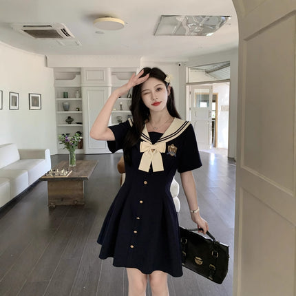 Plus-Size Women's Clothing 2026 Summer New Style Navy Collar Dress with Embroidery, Age-Reducing and Slimming A-Line Long Dress for Curvy Women