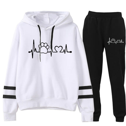 Cross-border supply Europe and the United States ECG dog feet printed parallel bars striped sweater jacket suit sweater European code plus size