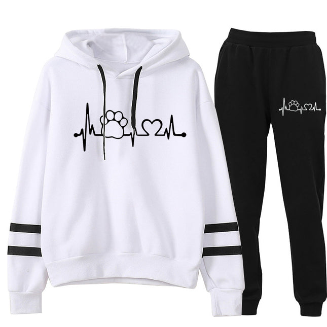 Cross-border supply Europe and the United States ECG dog feet printed parallel bars striped sweater jacket suit sweater European code plus size