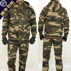 619 camouflage hooded and velvet suit (hooded top + pants) / 165/M code [45.00 kg-55.00 kg]]