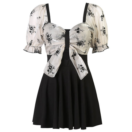 New Arrival Swimsuit Women's Pure Desire Retro Dress Belly-Covering Slimming Floral Bow Girl's Holiday Swimsuit