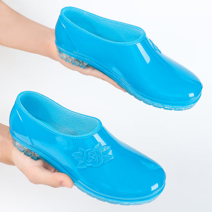 PVC Fashion Shallow Mouth Wear-resistant Kitchen Women's Water Shoes Non-slip Yuanbao Low-side Car Wash Labor Protection Red Rain Boots