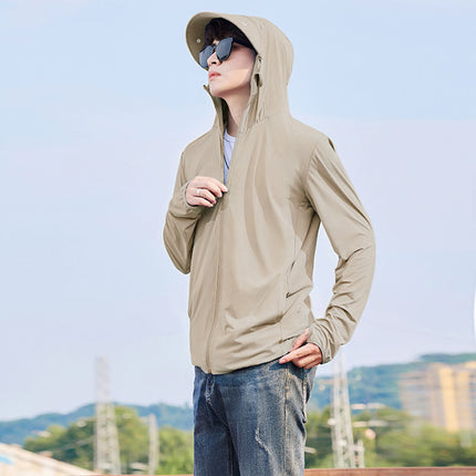 Ice Silk Breathable Thin Men's Sunscreen Clothing Fishing Sunscreen Clothing Hooded Men's Anti-UV Skin Clothing Sunshade Outdoor Men