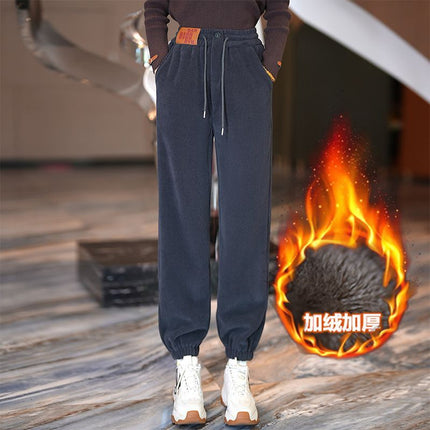 High-end Autumn and Winter New fleece-lined Thickened Casual Pants Slimming Fashion High Waist Warm Pants Straight Copper fleece-lined Skinny Pants