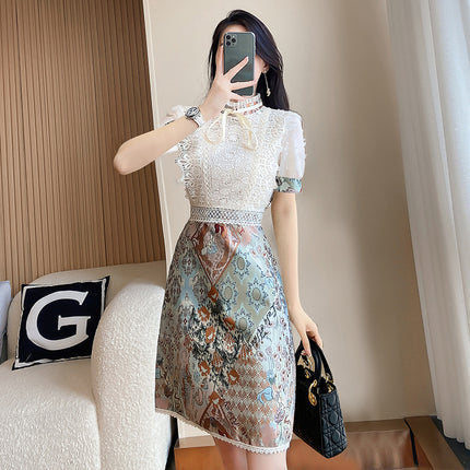 French Style Lace Dress Women's Summer 2023 Summer Dress New Style Celebrity Elegant Slimming Hip One-Step Floral Dress Trendy