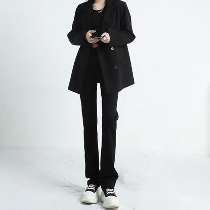 Black Grey Smoke Tube Jeans Women's Trendy All-match Korean Style High Waist Slimming Stretch Slim-fit Niche Narrow Straight Leg Pants