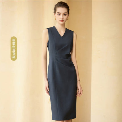 Fashionable Spring and Autumn new women's suit formal wear belly-covering slimming V-neck fashionable mid-length dress suit