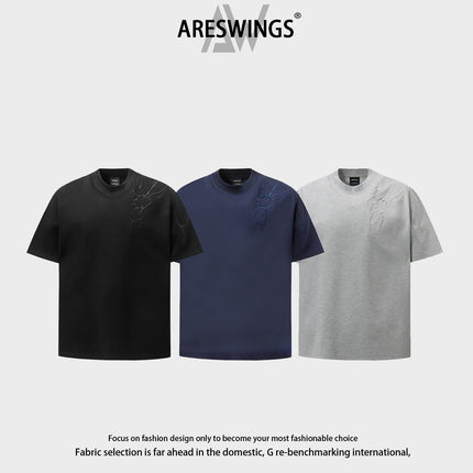 Ares Lightning Embroidery Short-Sleeve T-Shirt for Men, Summer Versatile Casual Clothing, Trendy Half-Sleeve Luxury Brand T-Shirt
