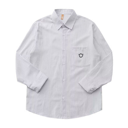 New Style Shirt with Smiley Face Embroidery, Japanese Retro Style, Simple and Versatile, Unbranded, Trendy New Fashion, Japanese Style