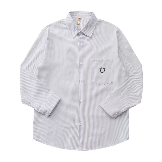 New Style Shirt with Smiley Face Embroidery, Japanese Retro Style, Simple and Versatile, Unbranded, Trendy New Fashion, Japanese Style