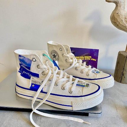 Canvas Shoes Versatile Niche Men's and Women's Shoes High-Top Classic White Shoes 1970S Trendy Summer Klein Blue Sneakers