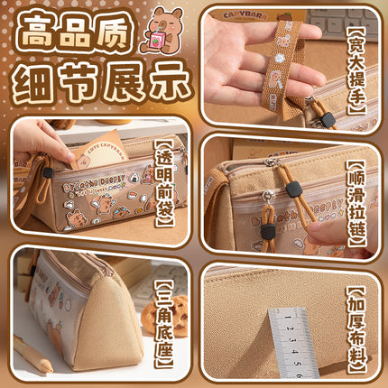 Double-Layer Capibara Pencil Case 2025 New Model Large Capacity Transparent Stationery Box for Girls and Boys Primary School Students Pencil Bag