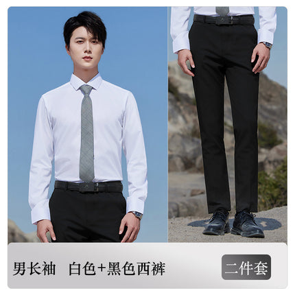 Blue Short-Sleeved Shirt for Women 4S Shop Work Clothes Professional Wear No-Iron Formal White Shirt Men and Women Same Style Business Workwear
