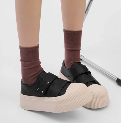 Grape mom with lazy person hook and loop versatile round head small white shoes increased thick bottom biscuits round head 24 new women's shoes