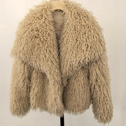 Cross-Border Aliexpress Women's Winter Short Large Lapel Faux Fur Imitation Beach Wool Fur Coat Women's Fur Coat