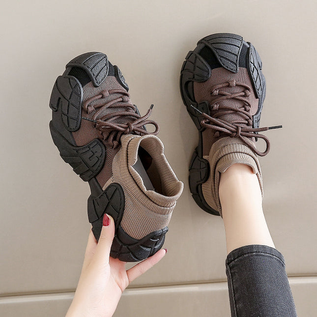 Women's Shoes Summer 2024 New Casual Thick Sole Height Increasing Ugly Cute Dad Shoes Mesh Breathable Flying Woven Sports Socks Shoes