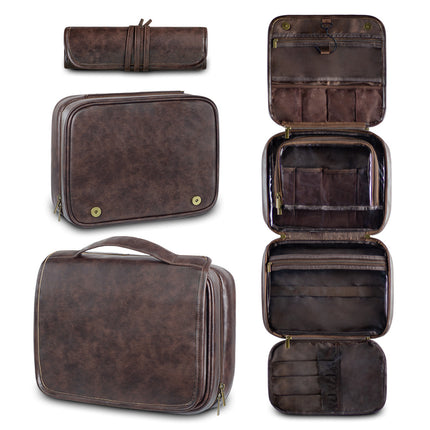 2024 new men's business pu wash bag large capacity High sense storage partition waterproof cosmetic bag storage bag