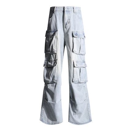 Multi-pocket Denim overalls women's 2025 spring and autumn new straight tube loose high waist drape slim mop pants