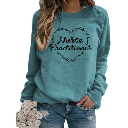 Foreign trade supply nurse practitioner printed round neck top sweater European size women's coat long sleeve span