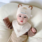 Round-eared bear fetal cap + saliva towel beige / One size fits all (0-12 months)