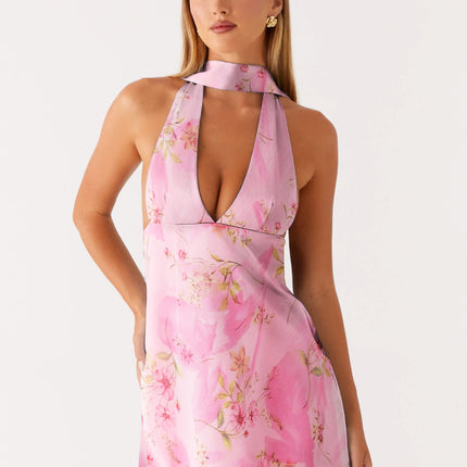 2025 Sexy Nightclub Spice Girl Foreign Trade Women's Wear European and American New Style Strapless Large V-neck Backless Mini Printed dress