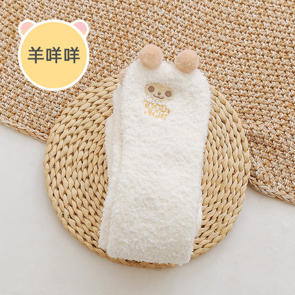 Coral fleece winter thickened socks women's Christmas socks cute cartoon home socks floor over-the-knee long women's socks ins