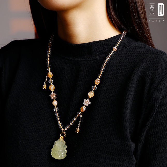 Taiga Thai Buddha Brand Chain Natural Yellow Tower Crystal Pendant with Chain Necklace Thangka Neck Chain Adjustable Length