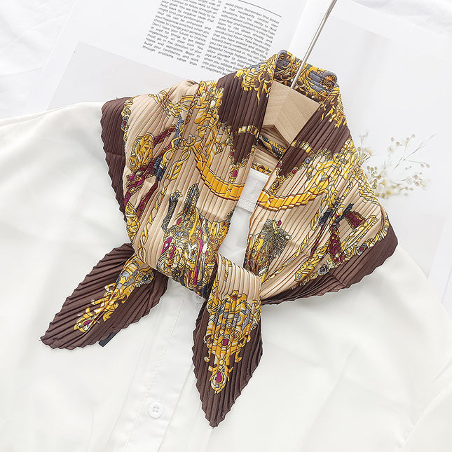 Crumpled Scarf Women's Spring and Summer Elegant Printed Diamond Scarf Korean Style Professional Small Scarf All-match Decorative Thin Scarf