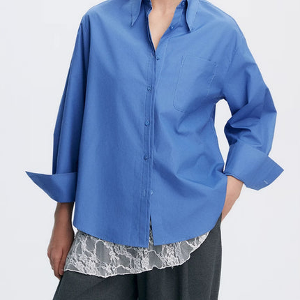 French Colorful Air Micro Wrinkle Professional Commuter Micro Loose Profile Long Sleeve Shirt