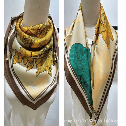 2024 New Magnetic Buckle Silks and Satins Square Scarf Women's Spring and Autum Scarf High-end Decorative Triangle Scarf Neck Protector