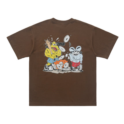 LawFoo national fashion American retro heavy 285g cotton cartoon mouse print loose version couple T-shirt fashion