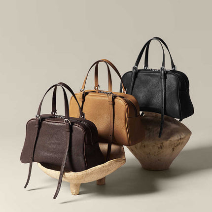 New Arrival Vegetable Tanned Leather High-Grade Youyou Bowling Bag Women's Spring Retro Large Capacity Commuting Shoulder Handbag