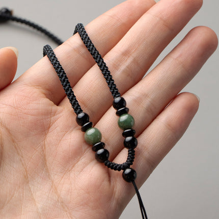 Artisan Obsidian Agate Emerald Pendant Rope Hand-woven Necklace Rope Men's and Women's Pendant Neck Pendant with Rope
