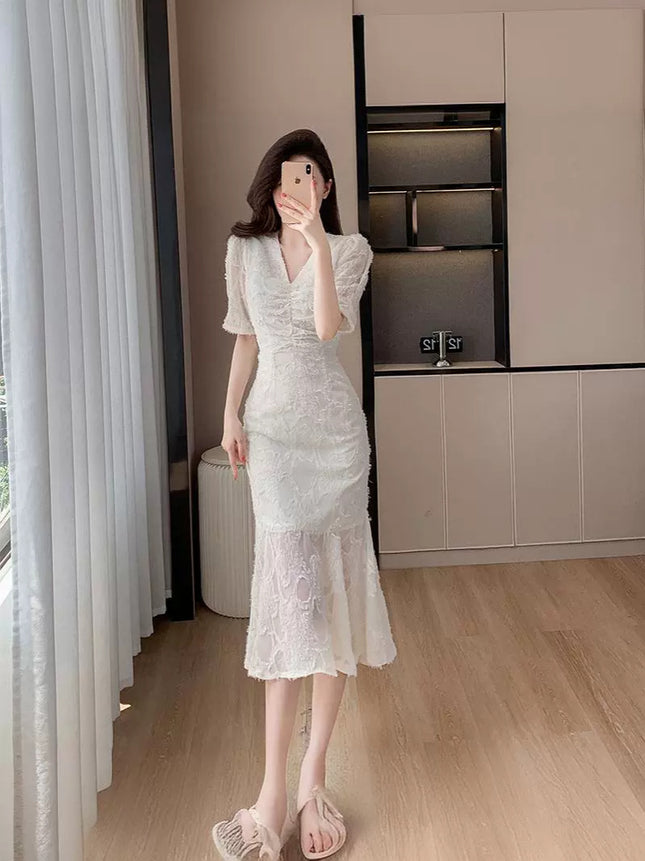 Yujie Fan Long Dress Cross-border 2024 Summer Internet Celebrity Elegant Waist Lace Fishtail Dress Yujie Light Luxury dress