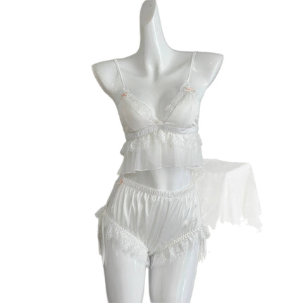 Sexy Pajamas for Women, Ice Silk 2025 Summer New Style, Sweet with Breast Pads, Suspenders, Shorts, Home Clothes Set, Pure Lust Style